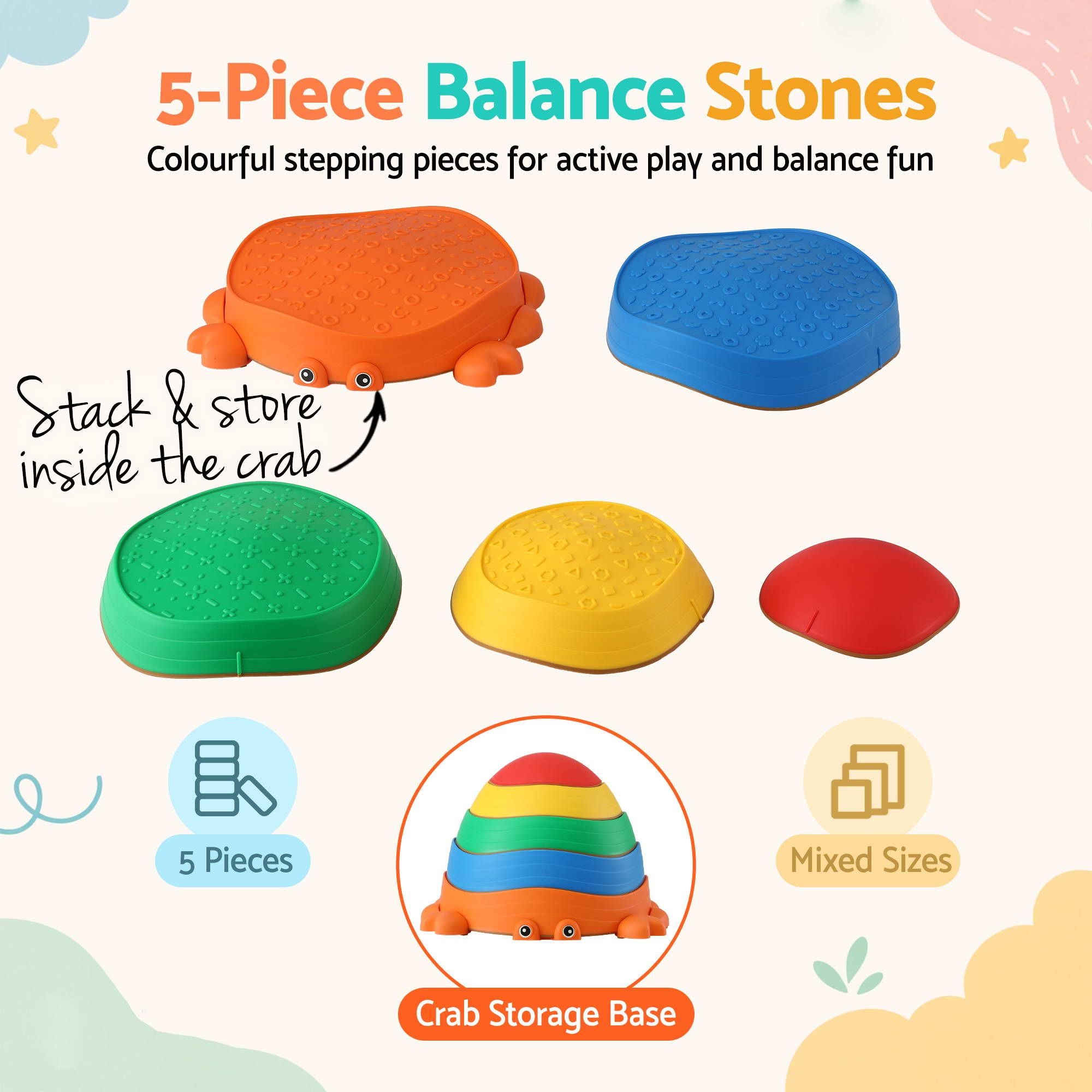 Keezi Kids Stepping Stones Balance Stone Set Crab Indoor Outdoor 5PCS