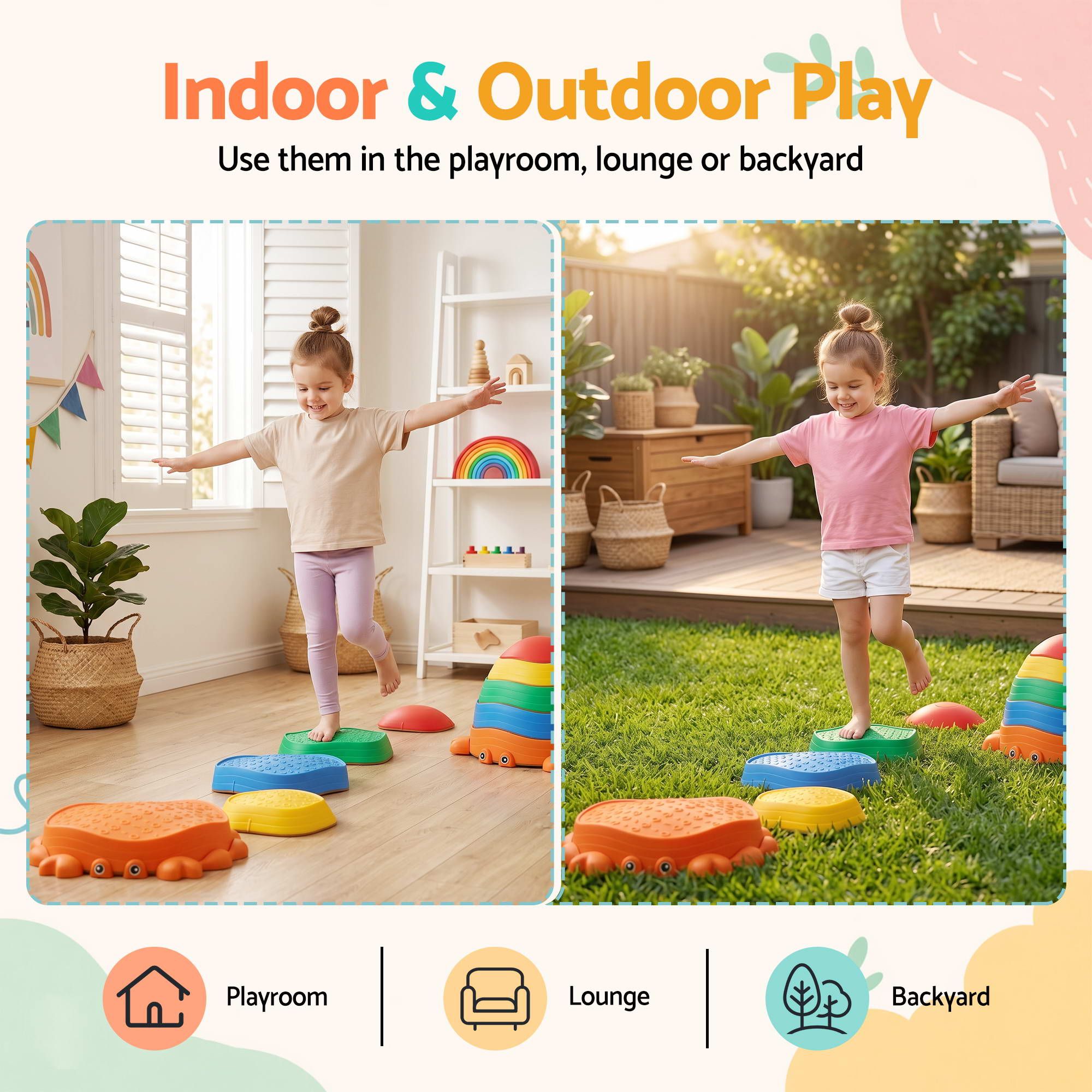Keezi Kids Stepping Stones Balance Stone Set Crab Indoor Outdoor 5PCS