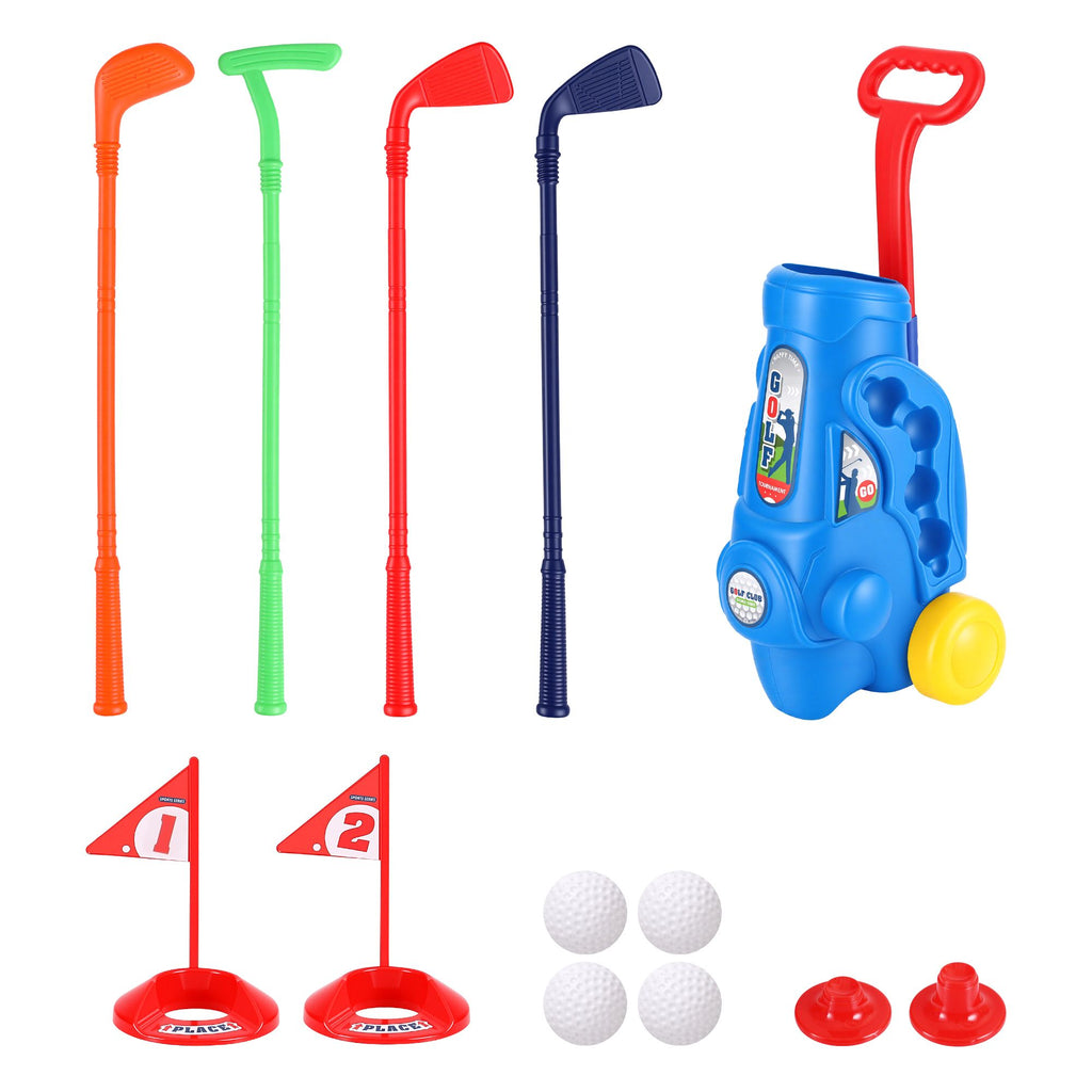 Keezi Kids Golf Set Toddler Club Set Pull Cart Indoor Outdoor Backyard Mini Toy Ages 2-6