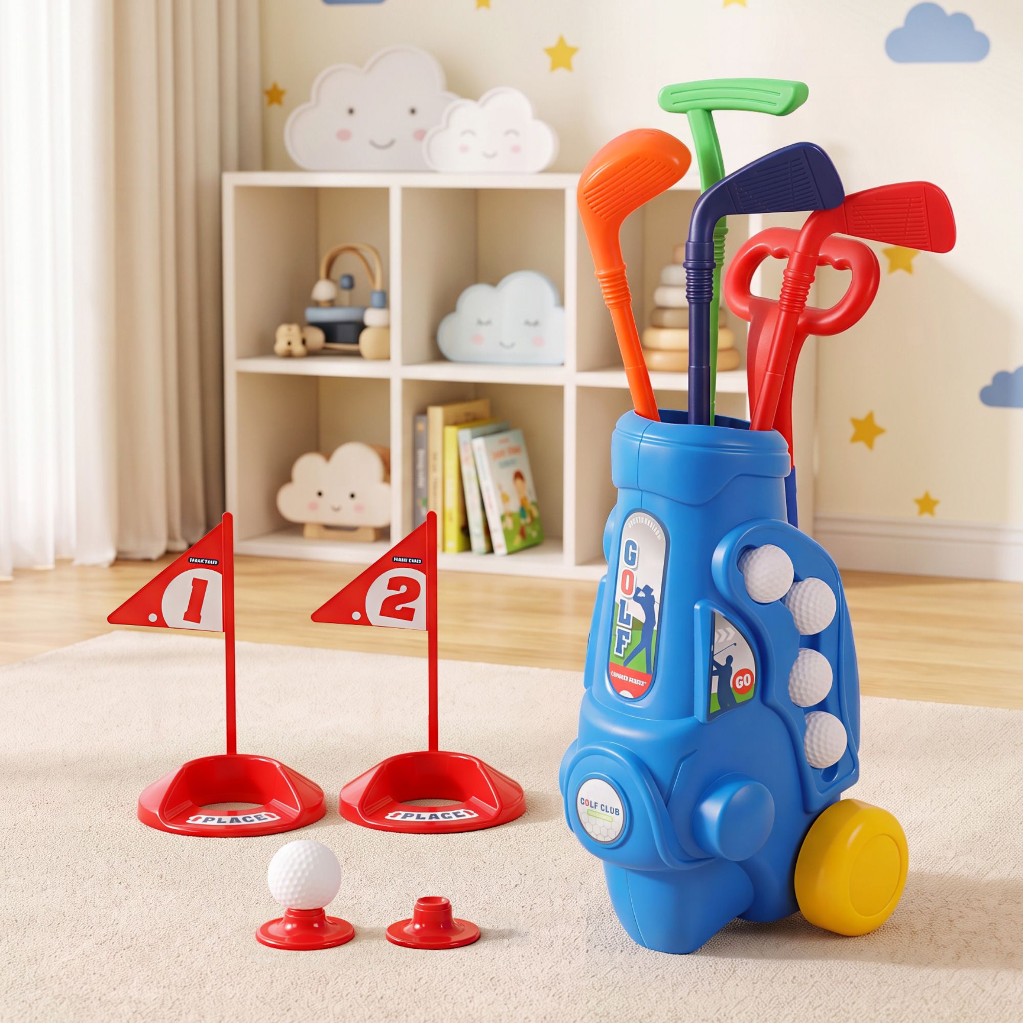 Keezi Kids Golf Set Toddler Club Set Pull Cart Indoor Outdoor Backyard Mini Toy Ages 2-6