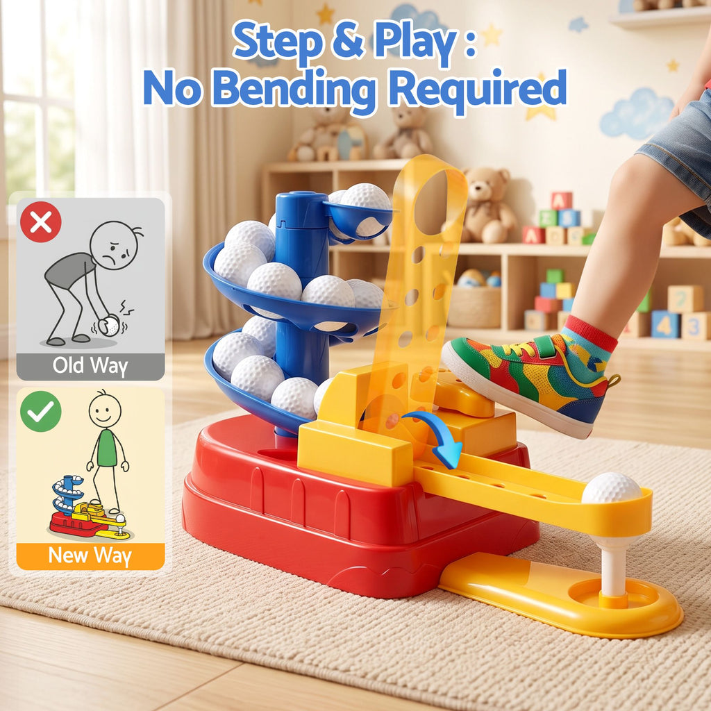 Keezi Kids Golf Toy Set with 20 Balls & 3 Adjustable Clubs, Foot Pedal Ball Launcher Portable Training Toy, Indoor Outdoor Backyard Sports Game for Ages 3-8