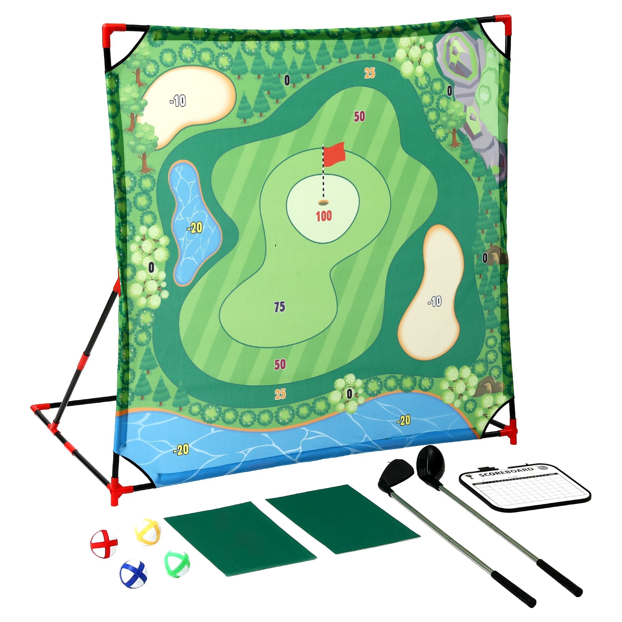 Keezi Kids Golf Chipping Game Set with Stand, 24 Sticky Balls, Adjustable Club & 2 Hitting Mats for Indoor Outdoor Ages 3-12 Play