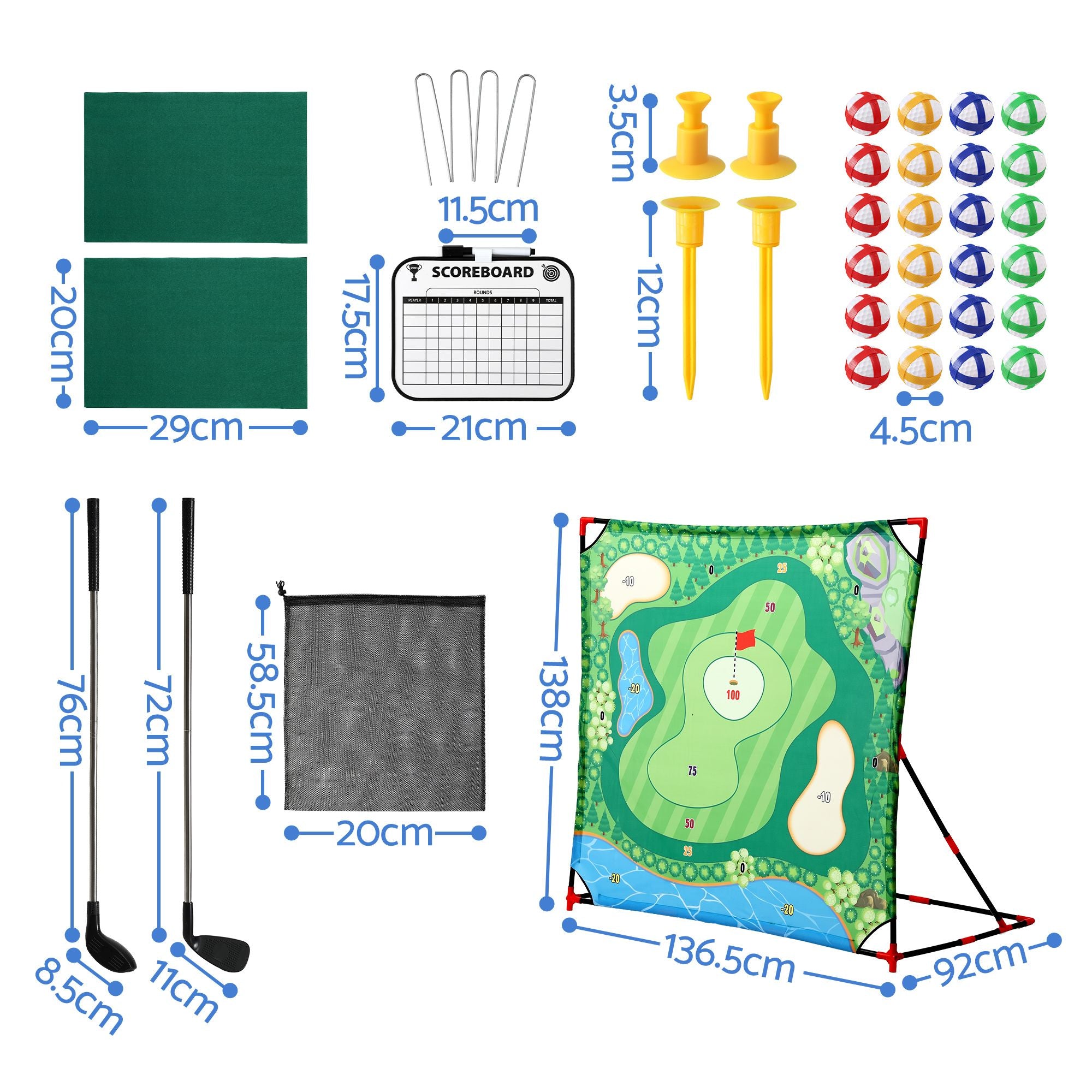 Keezi Kids Golf Chipping Game Set with Stand, 24 Sticky Balls, Adjustable Club & 2 Hitting Mats for Indoor Outdoor Ages 3-12 Play