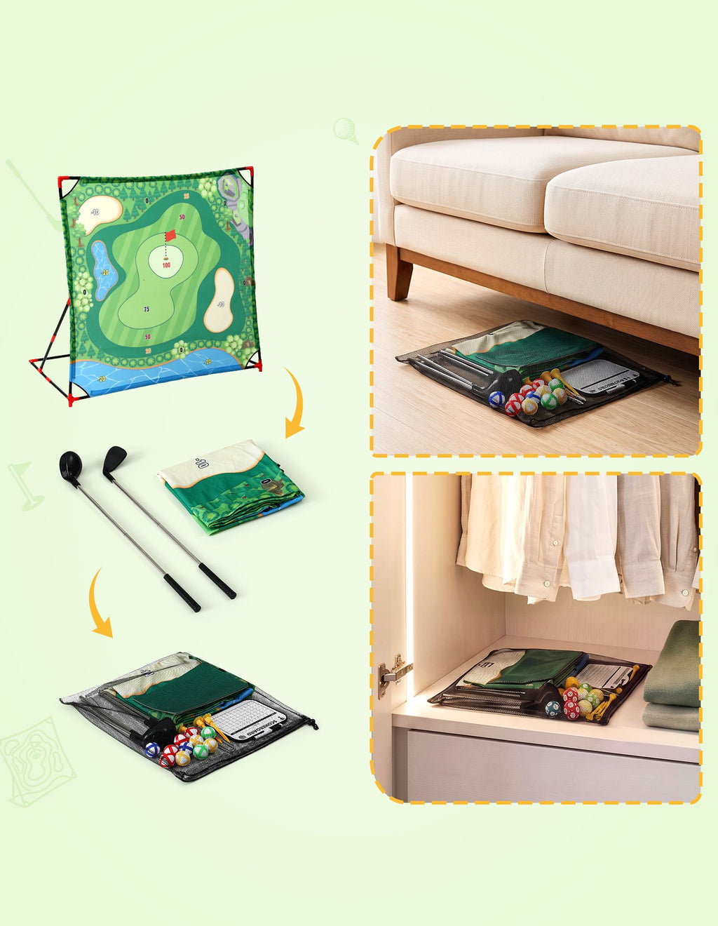 Keezi Kids Golf Chipping Game Set with Stand, 24 Sticky Balls, Adjustable Club & 2 Hitting Mats for Indoor Outdoor Ages 3-12 Play