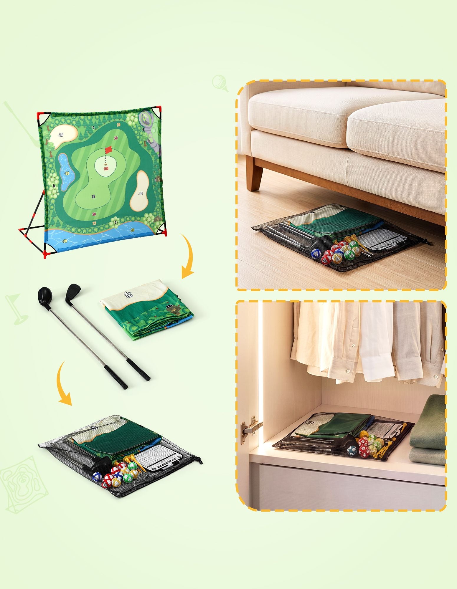 Keezi Kids Golf Chipping Game Set with Stand, 24 Sticky Balls, Adjustable Club & 2 Hitting Mats for Indoor Outdoor Ages 3-12 Play