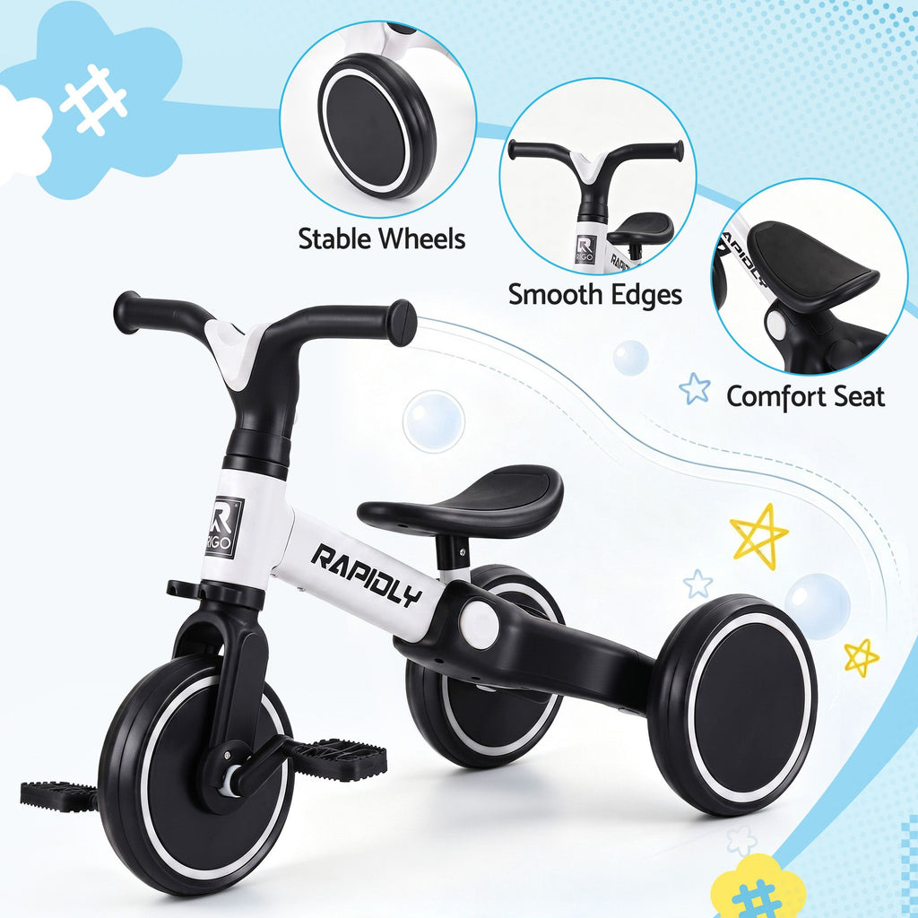 RIGO Tricycle Bike, Kids Bike with 3 wheels, Carbon Steel 70cm White