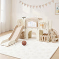 Keezi Kids Slide Set Toddler Indoor Playset With Drawing Board Beige