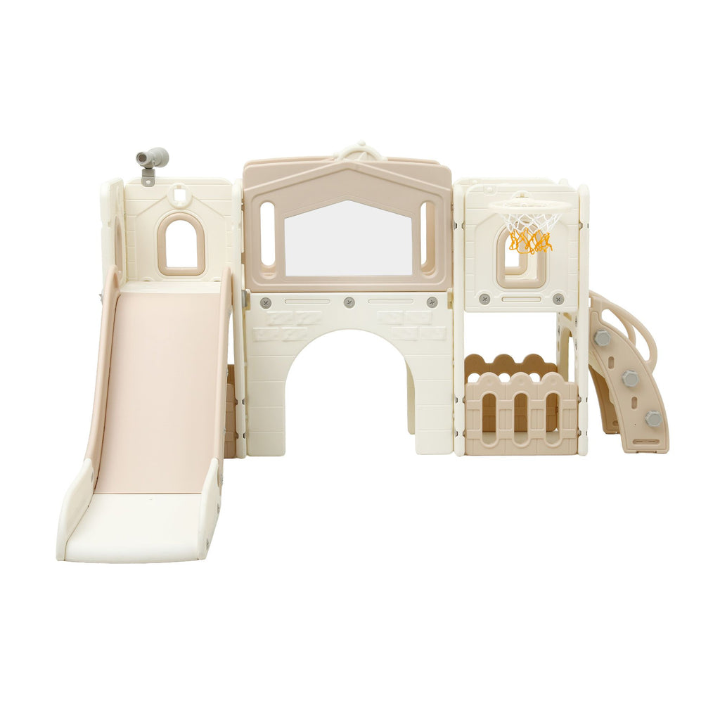 Keezi Kids Slide Set Toddler Indoor Playset With Drawing Board Beige