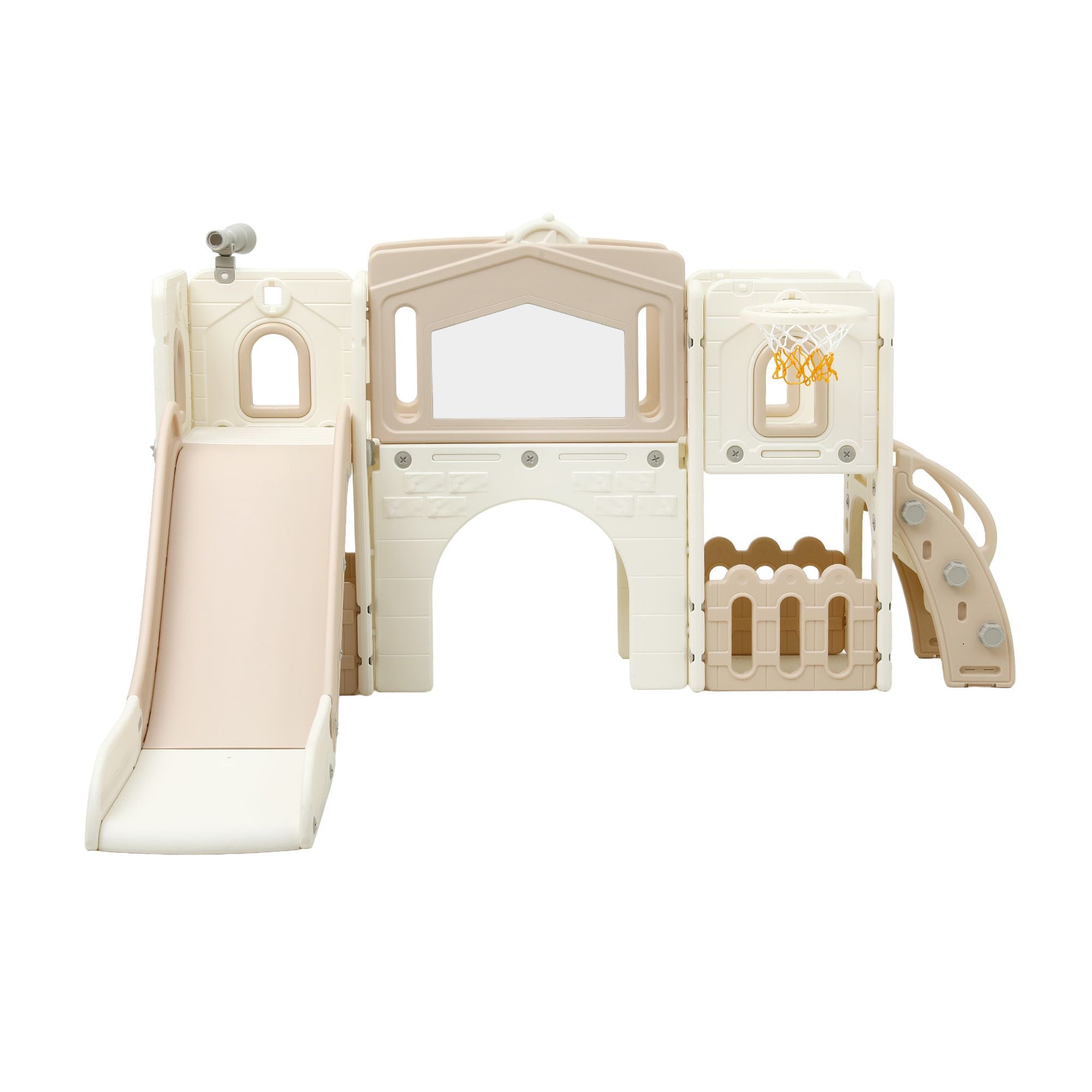 Keezi Kids Slide Set Toddler Indoor Playset With Drawing Board Beige