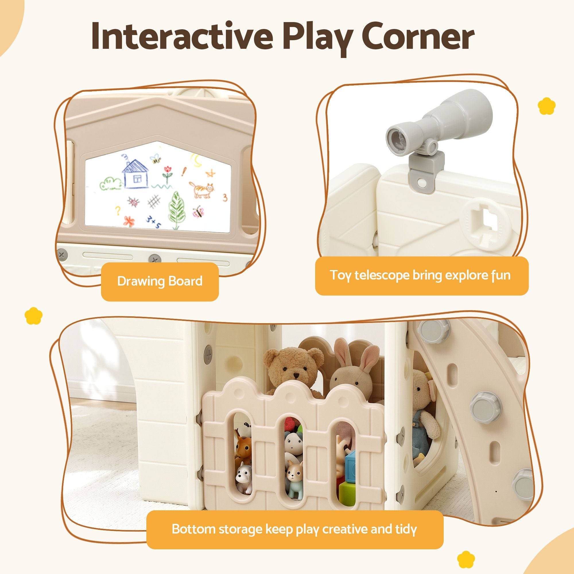 Keezi Kids Slide Set Toddler Indoor Playset With Drawing Board Beige