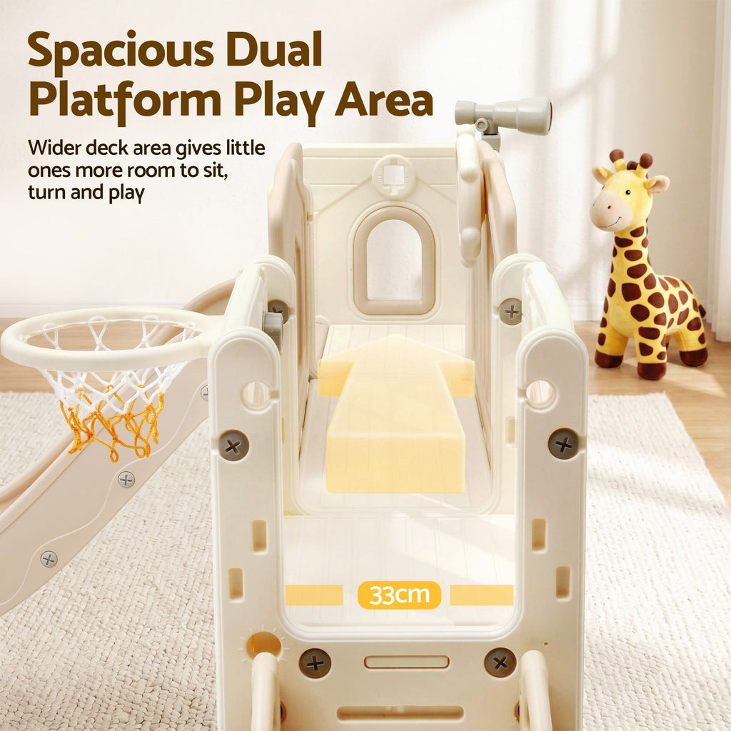 Keezi Kids Slide Set Toddler Indoor Playset With Drawing Board Beige