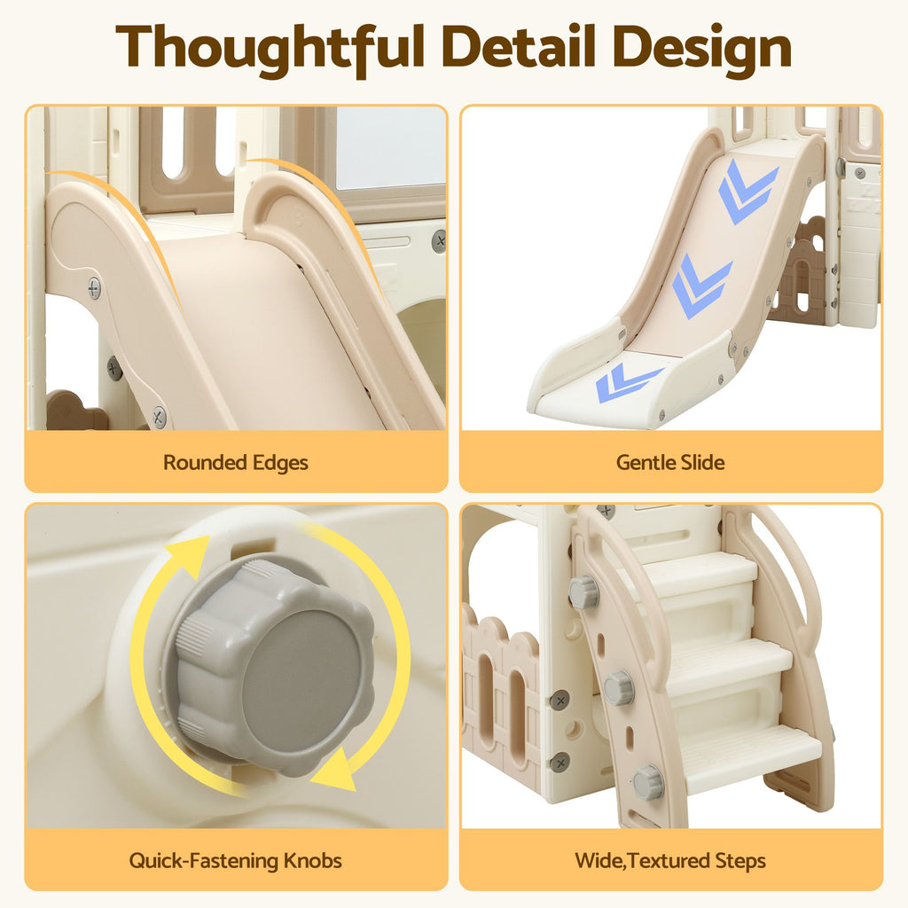 Keezi Kids Slide Set Toddler Indoor Playset With Drawing Board Beige