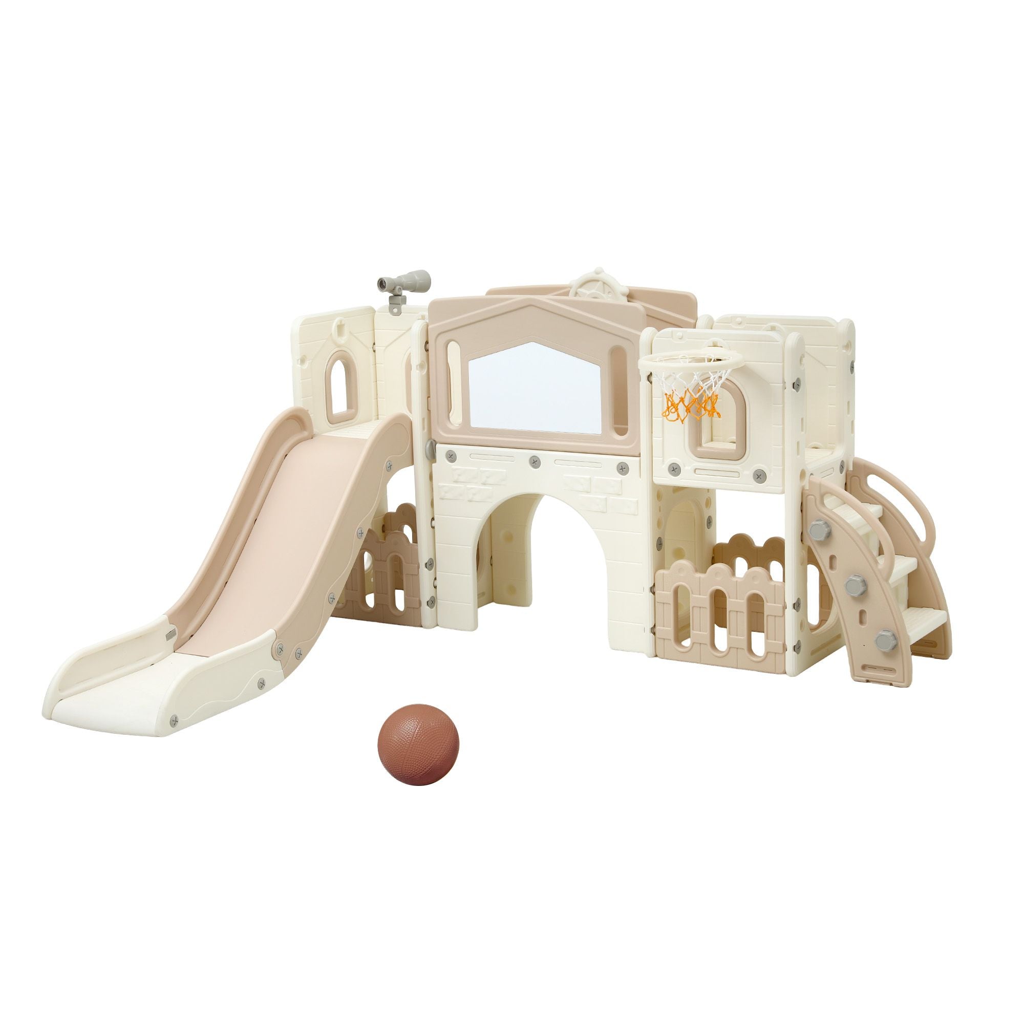 Keezi Kids Slide Set Toddler Indoor Playset With Drawing Board Beige