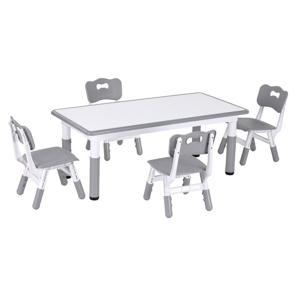 Keezi Kids Table and 4 Chairs Set Height Adjustable Toddler Desk and Chair Set for Ages 3-8, Children Activity Table with Graffiti Desktop for Learning Drawing Playing, Grey