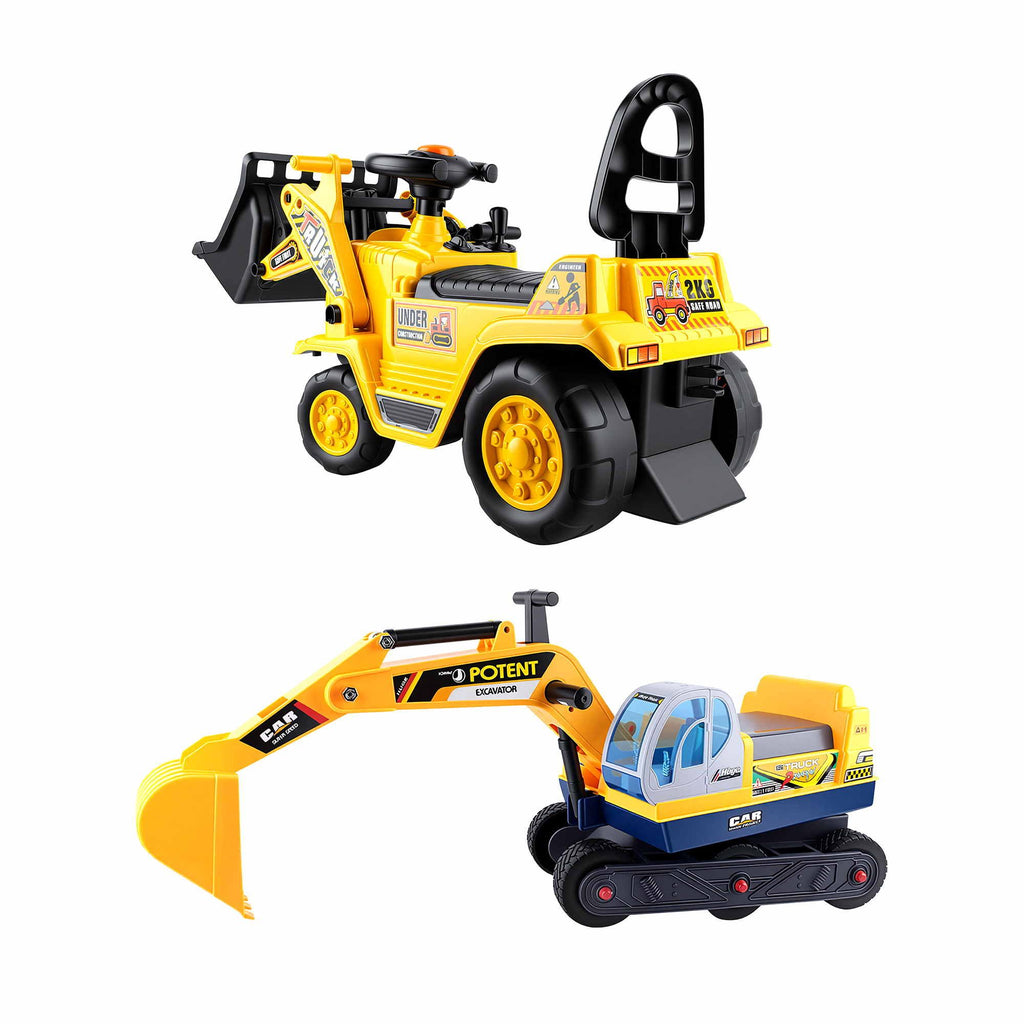 Keezi Kids Ride On Toy Car Bulldozer and Digger with Helmet Outdoor Sandpit Toys Yellow