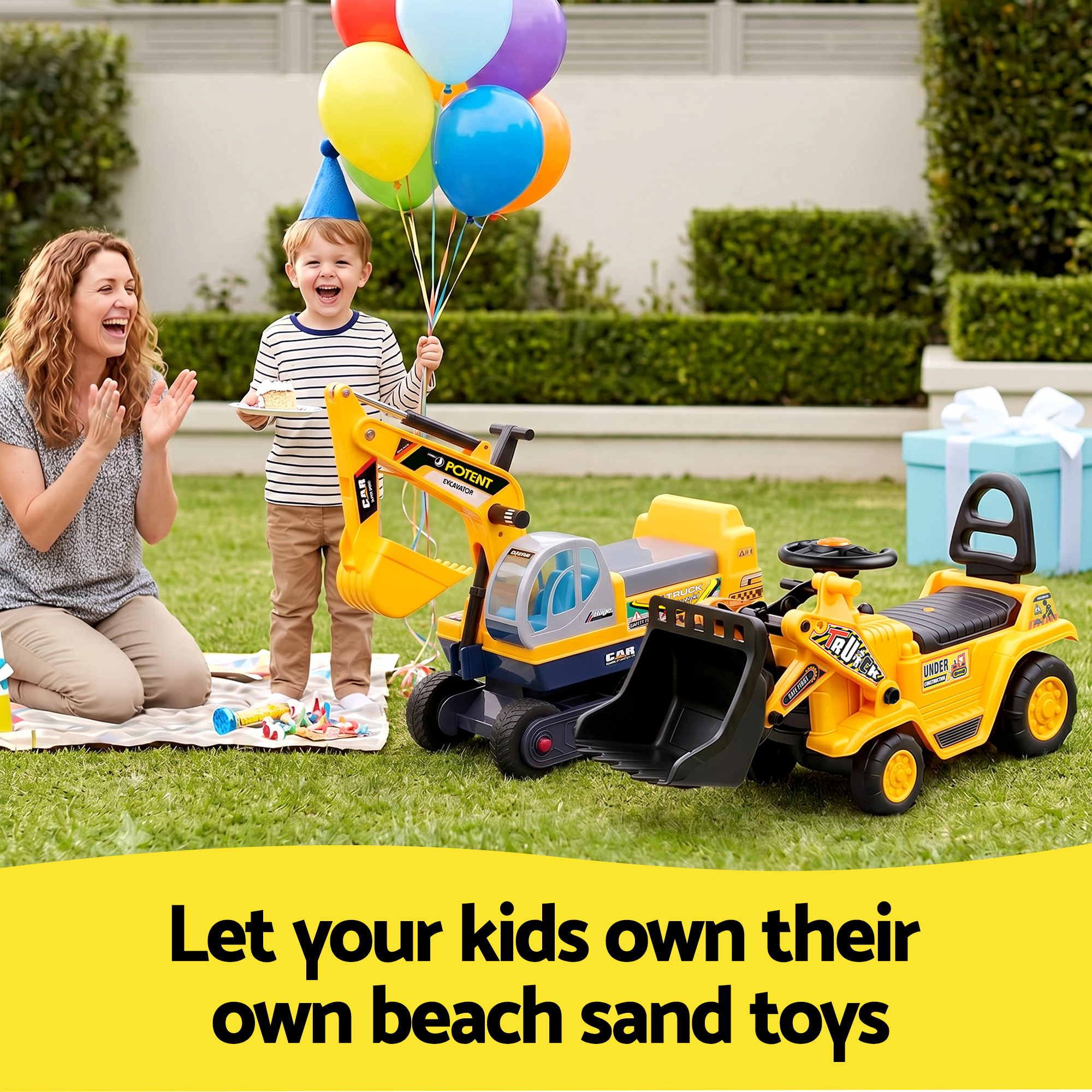 Keezi Kids Ride On Toy Car Bulldozer and Digger with Helmet Outdoor Sandpit Toys Yellow