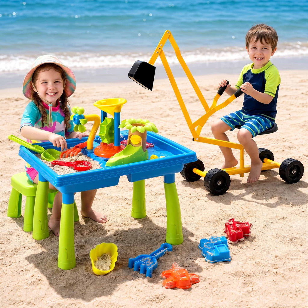 Keezi Ride On Digger with Sand and Water Table Sandpit Toys Set