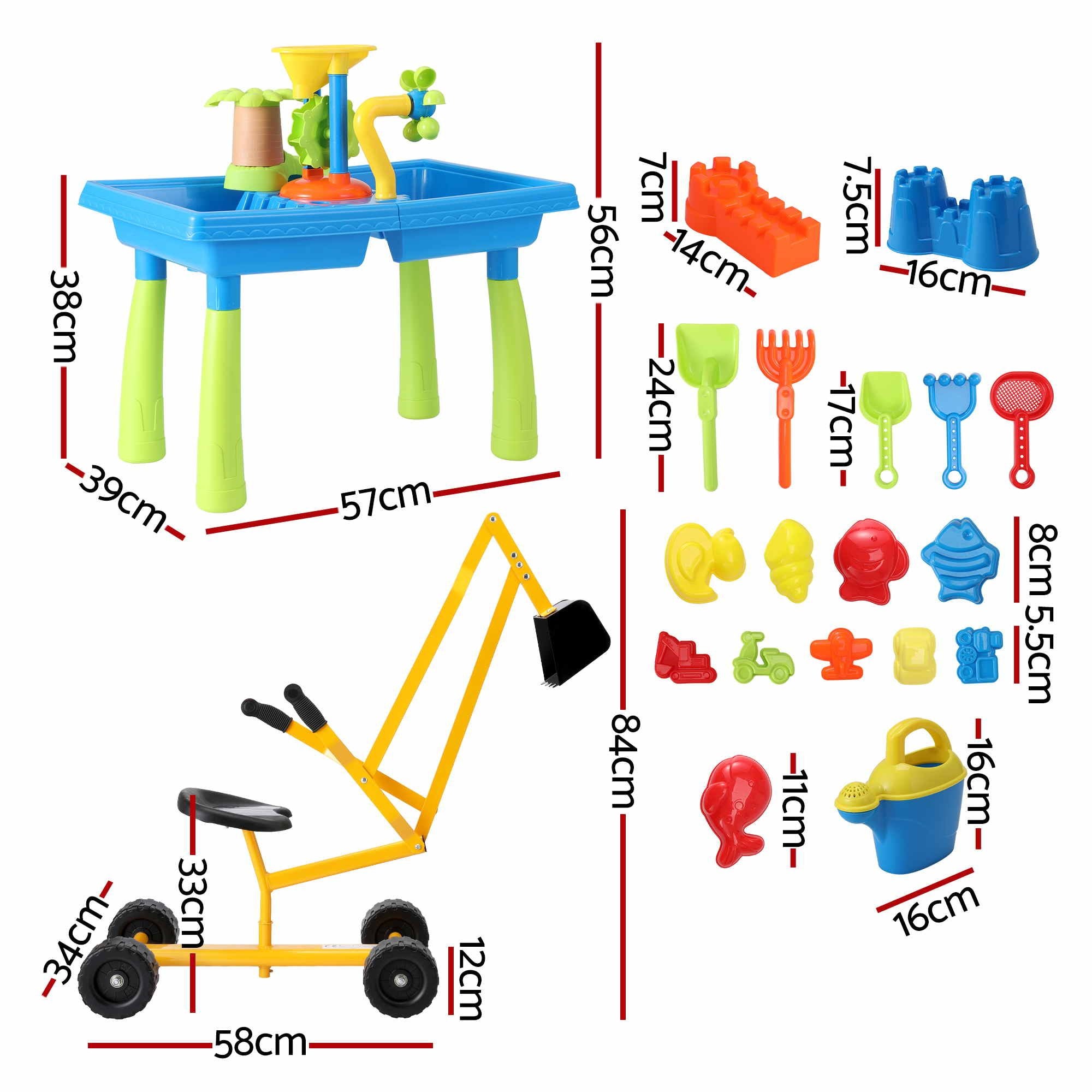 Keezi Ride On Digger with Sand and Water Table Sandpit Toys Set
