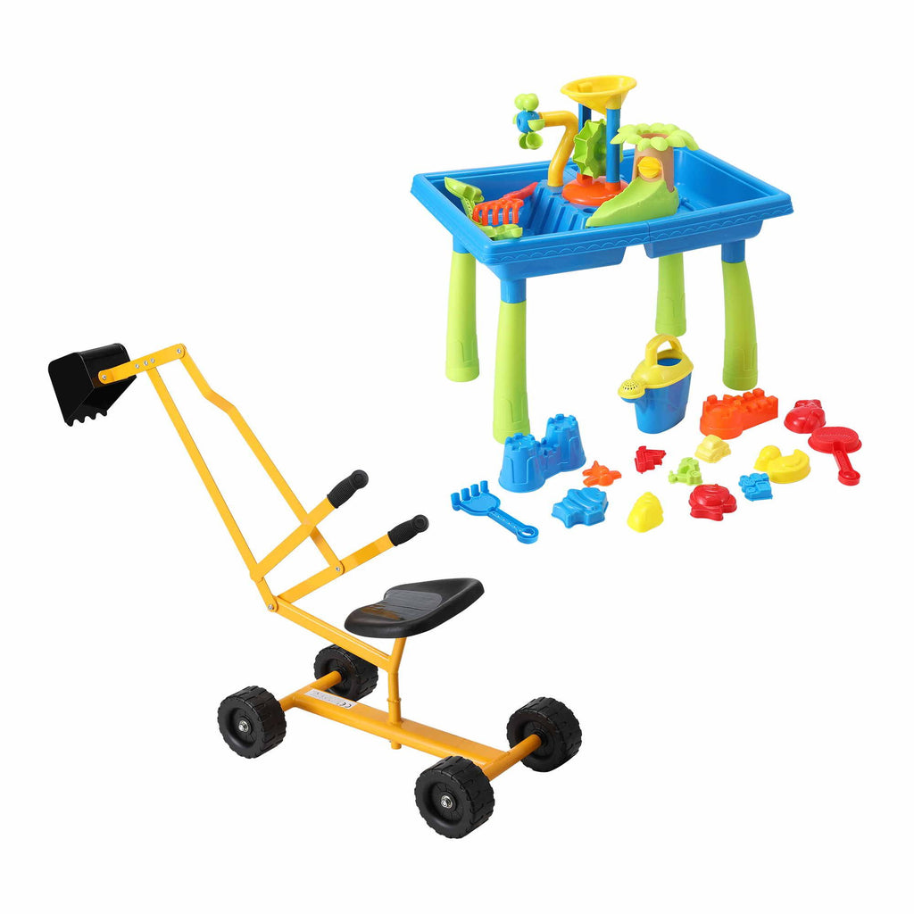 Keezi Ride On Digger with Sand and Water Table Sandpit Toys Set