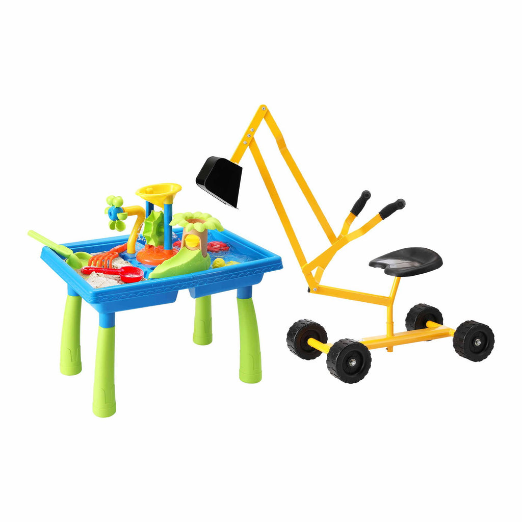 Keezi Ride On Digger with Sand and Water Table Sandpit Toys Set