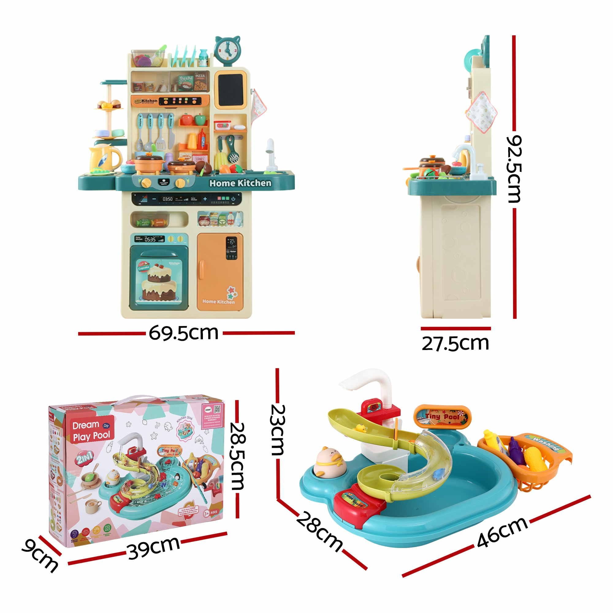 Keezi 2 Piece Kids Pretend Kitchen Playset Water Toys Fishing Game Food Play