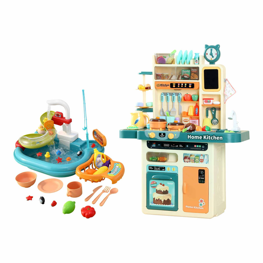 Keezi 2 Piece Kids Pretend Kitchen Playset Water Toys Fishing Game Food Play