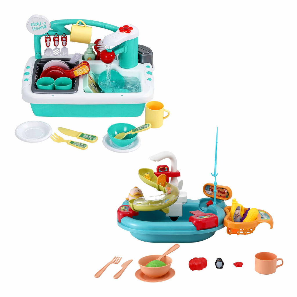 Keezi Kids Pretend Kitchen Sink and Water Playset Fishing Game Toys Play food
