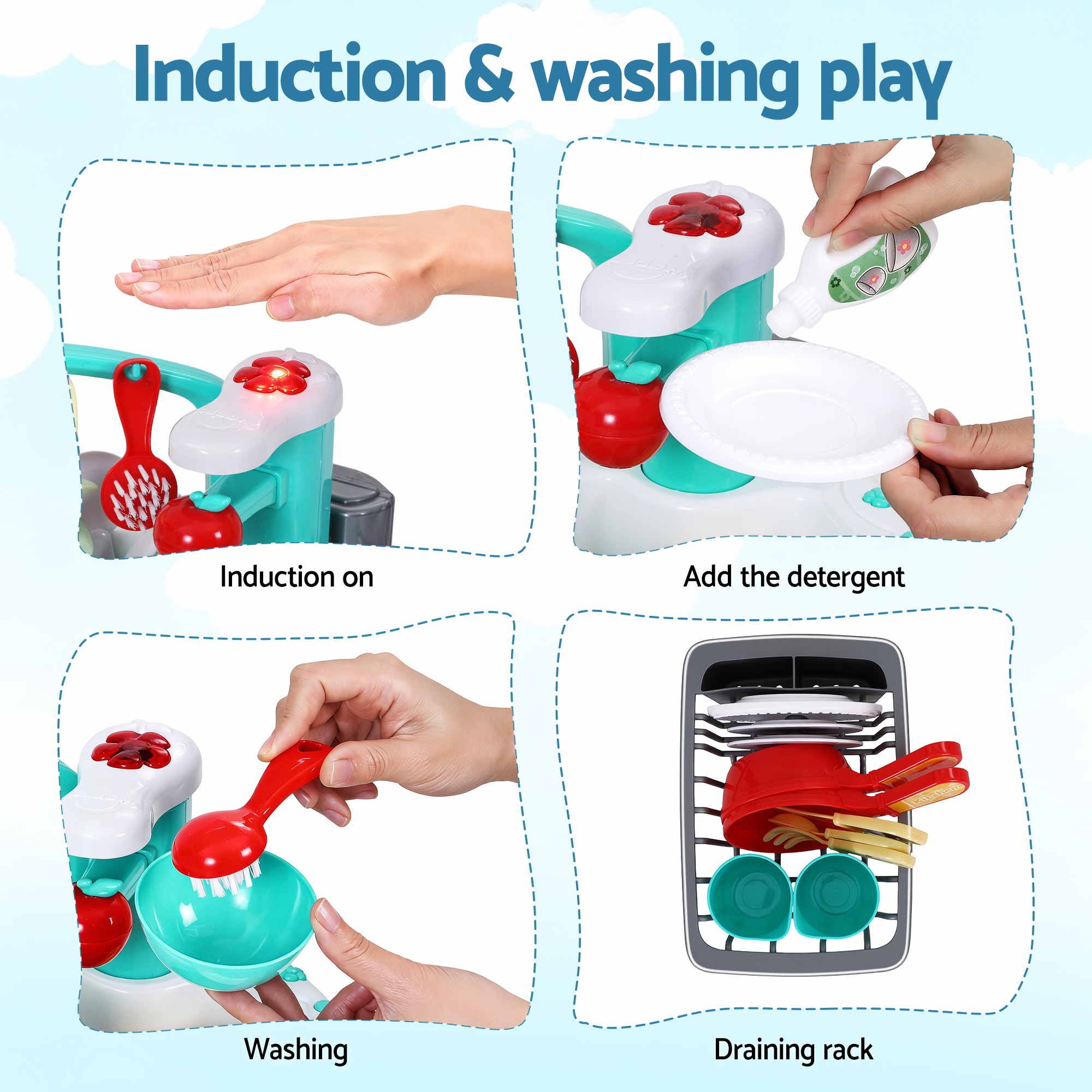 Keezi Kids Pretend Kitchen Sink and Water Playset Fishing Game Toys Play food