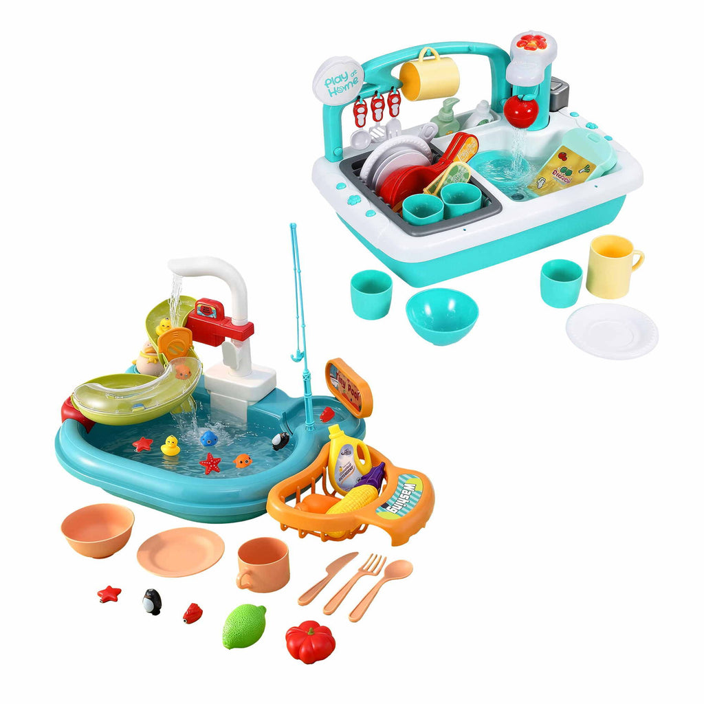 Keezi Kids Pretend Kitchen Sink and Water Playset Fishing Game Toys Play food