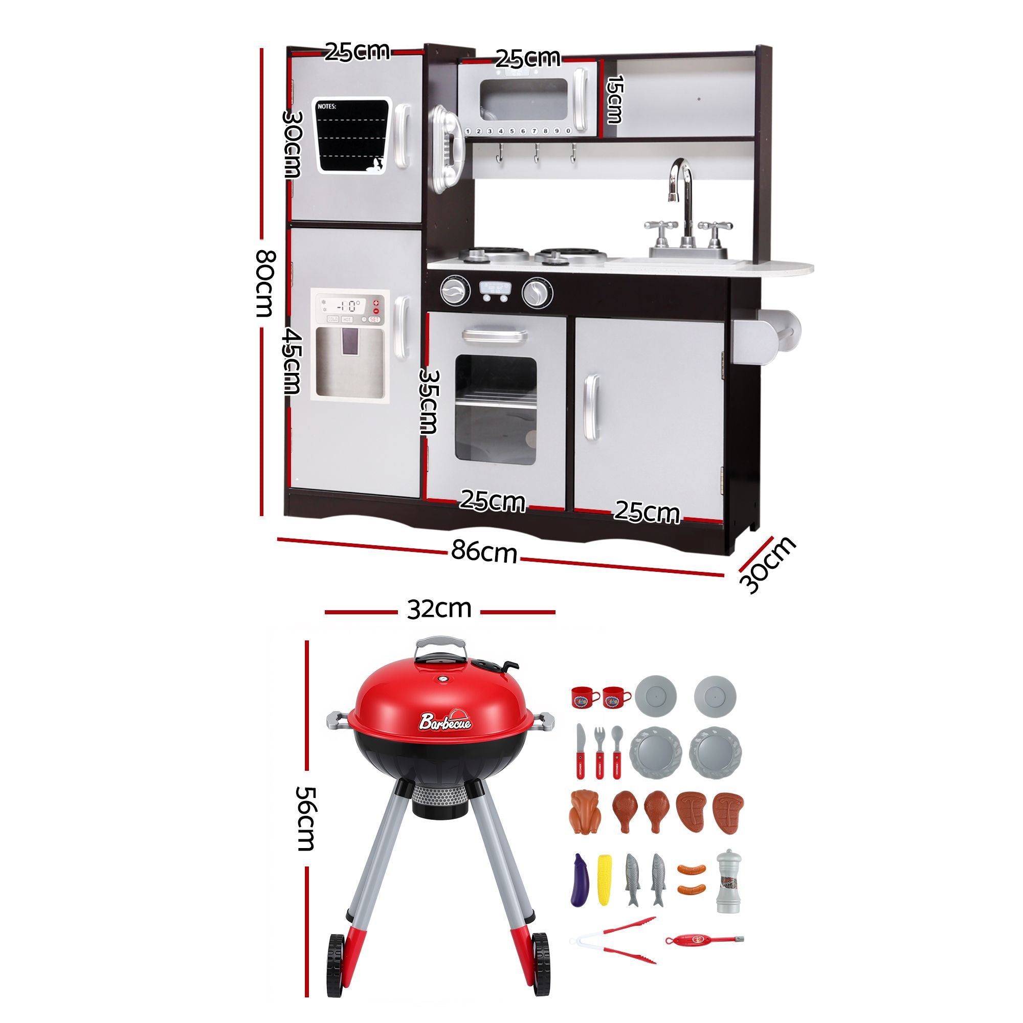 Keezi Kids Kitchen Playset BBQ Grill Toy with Wooden Pretend Play Set 80cm
