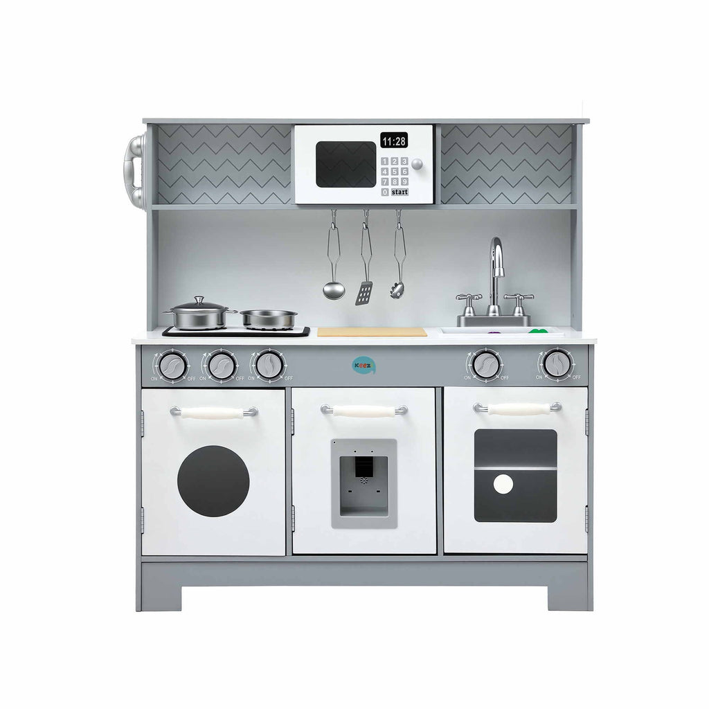 Keezi Wooden Play Kitchen Pretend Kitchen 82cm Kids Toy Food Set Grey