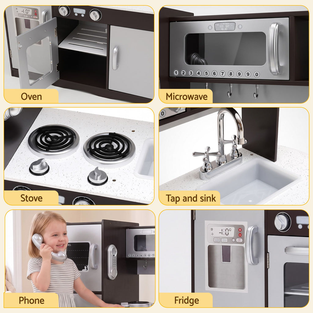 Keezi Kids Play Kitchen Pretend Toy Kitchen With Wooden Play Food Set