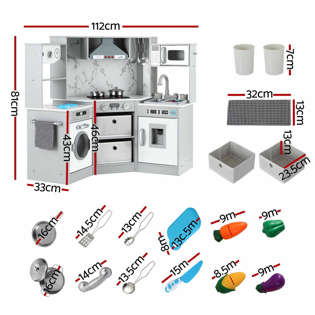 Keezi 112cm Wooden Pretend Kitchen Playset Kids Toy Sink Stove Grey