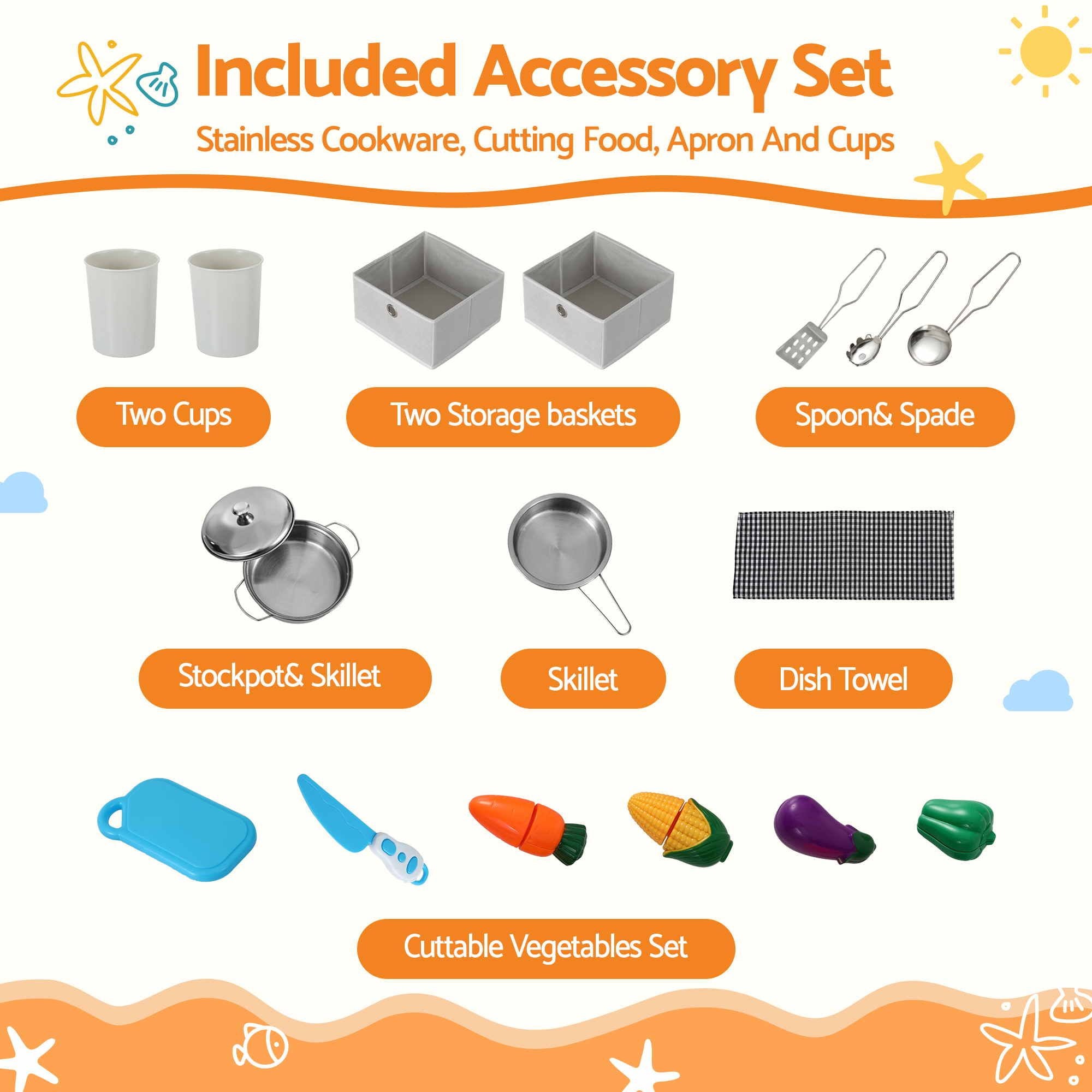 Keezi 112cm Wooden Pretend Kitchen Playset Kids Toy Sink Stove Grey
