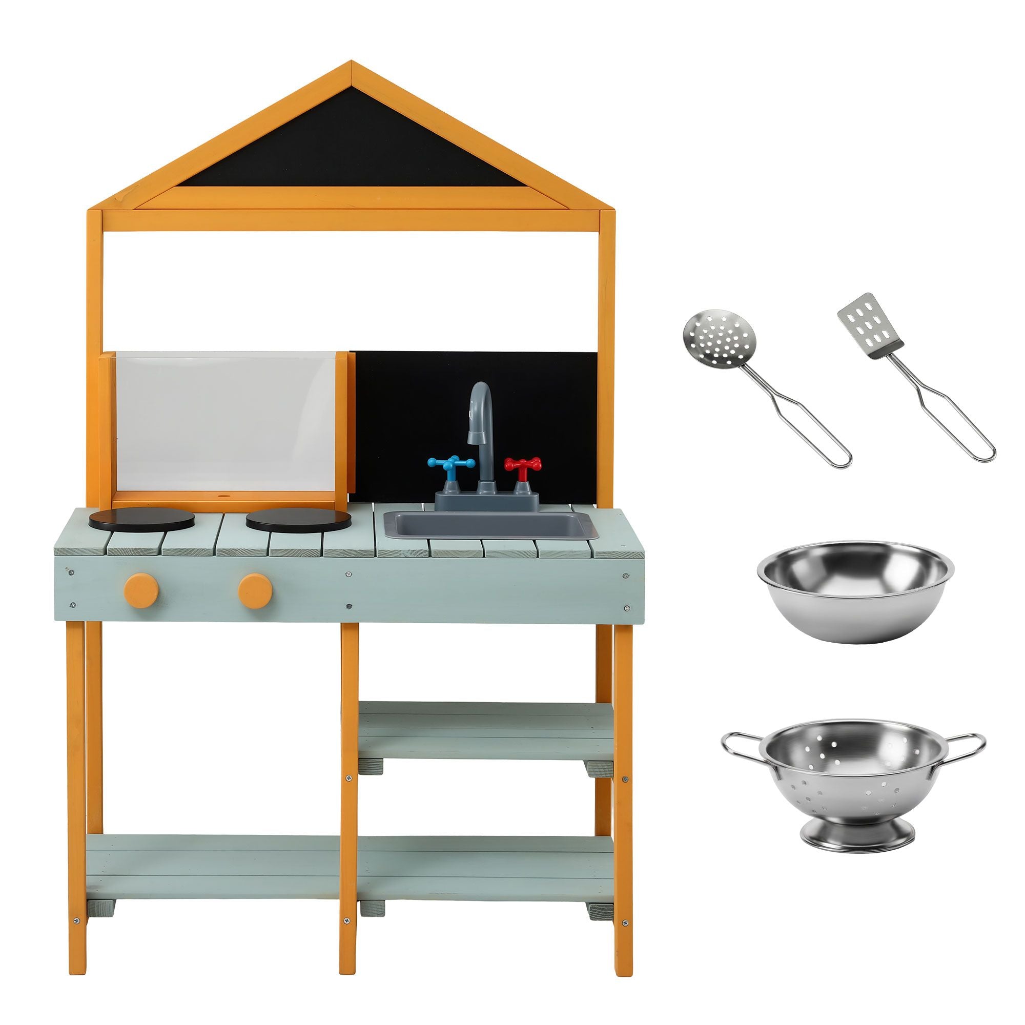 Keezi Kids Mud Kitchen Play Kitchen Toy Kitchen Set with Blackboard 110cm