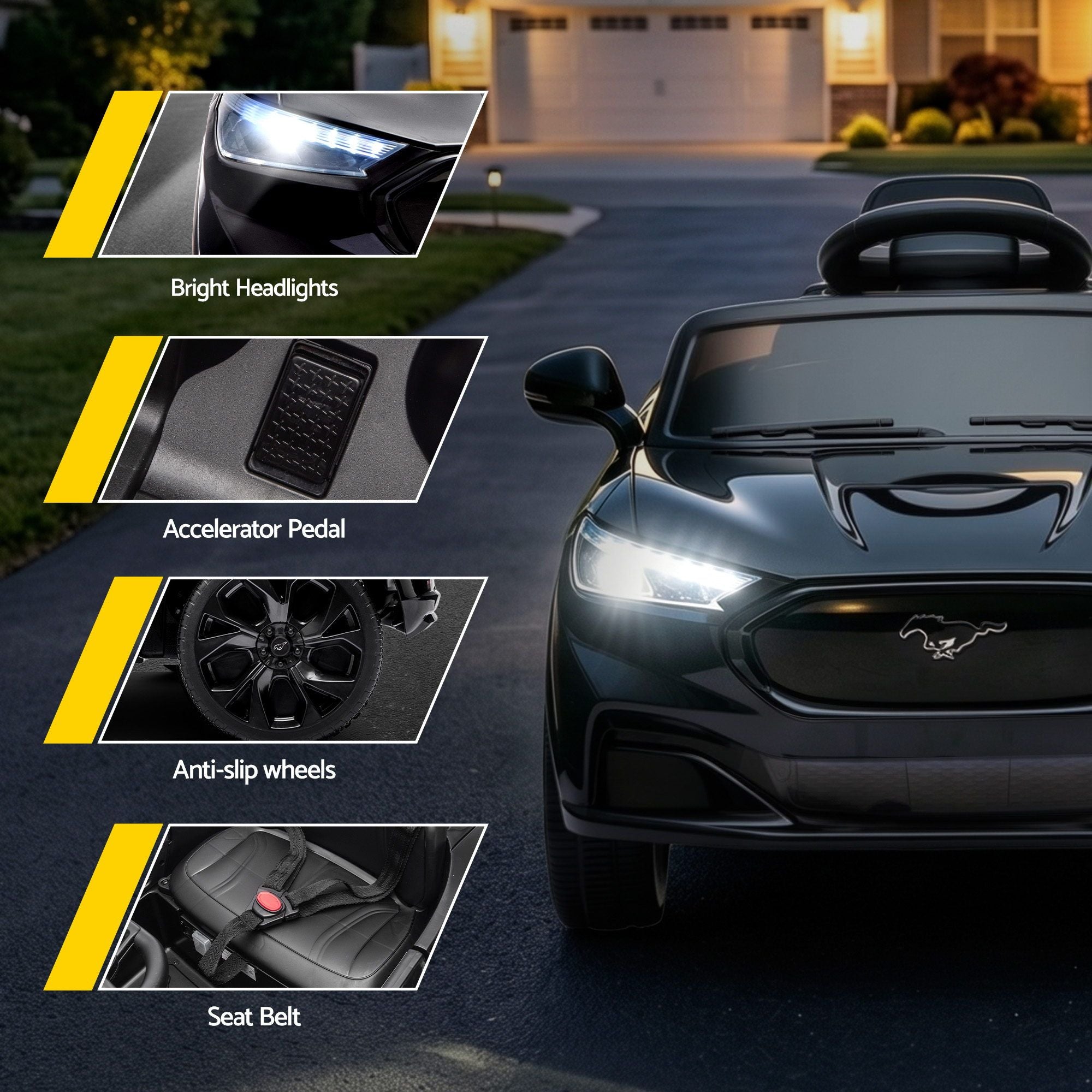 Kids Ride On Car 12V Licensed Ford Electric Toy with Remote Control Horn Music 97x61cm Black