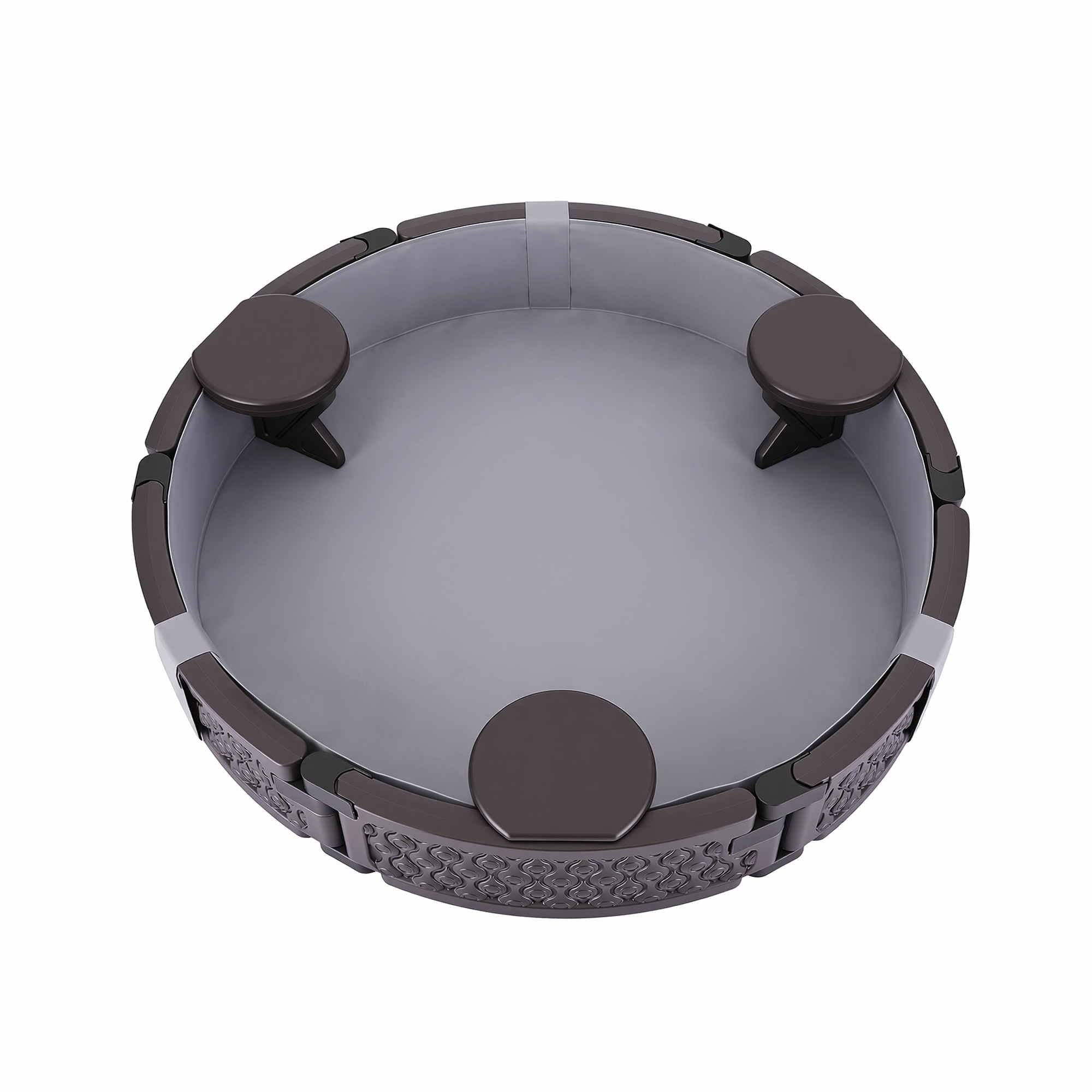 Kids Outdoor Sandpit Toys Sandbox 121cm Round Brown 3 Seats Cover Liner