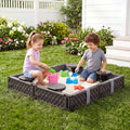 Keezi Kids Sandpit Sandbox With Cover 4 Seats Outdoor Sand Box Brown
