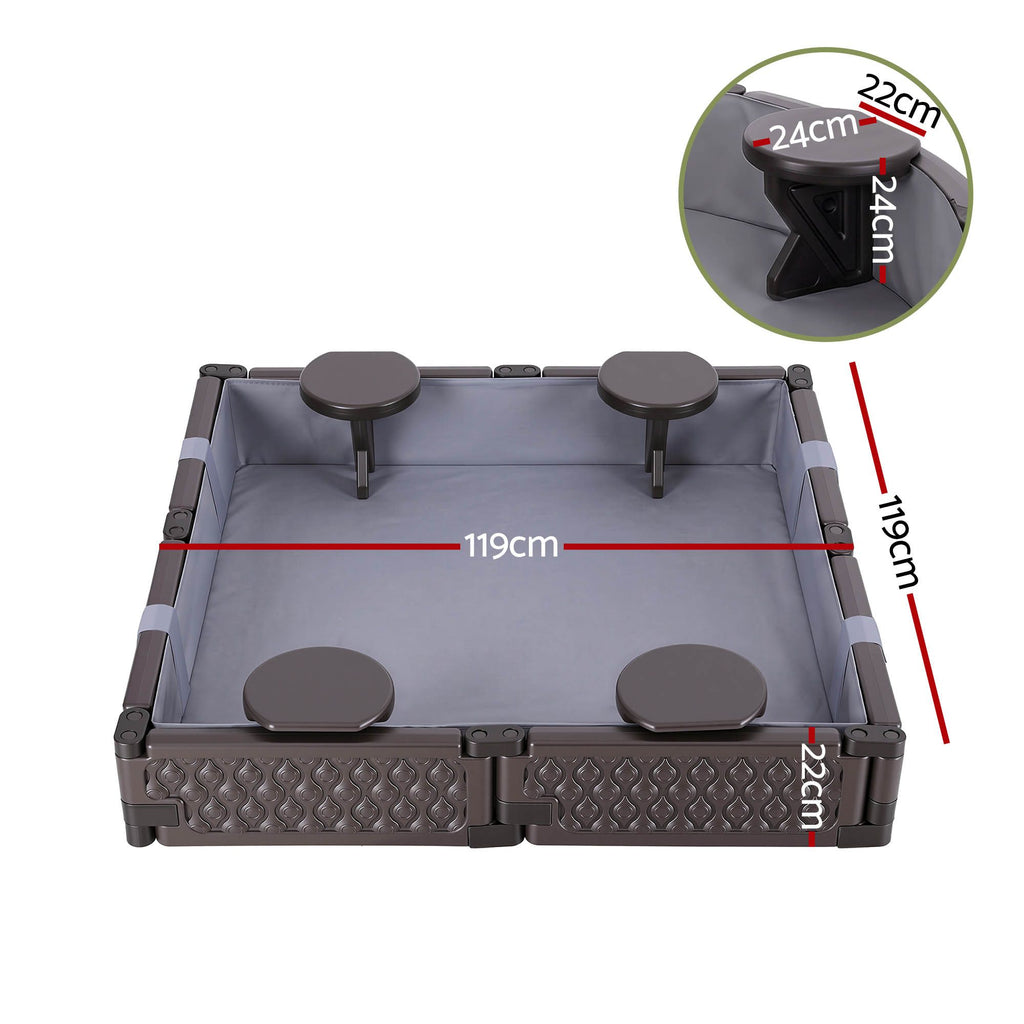Keezi Kids Sandpit Sandbox With Cover 4 Seats Outdoor Sand Box Brown
