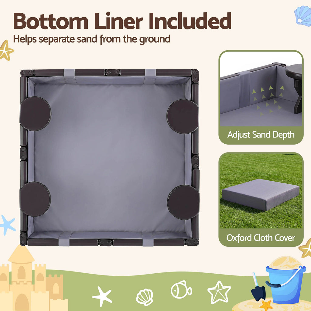 Keezi Kids Sandpit Sandbox With Cover 4 Seats Outdoor Sand Box Brown