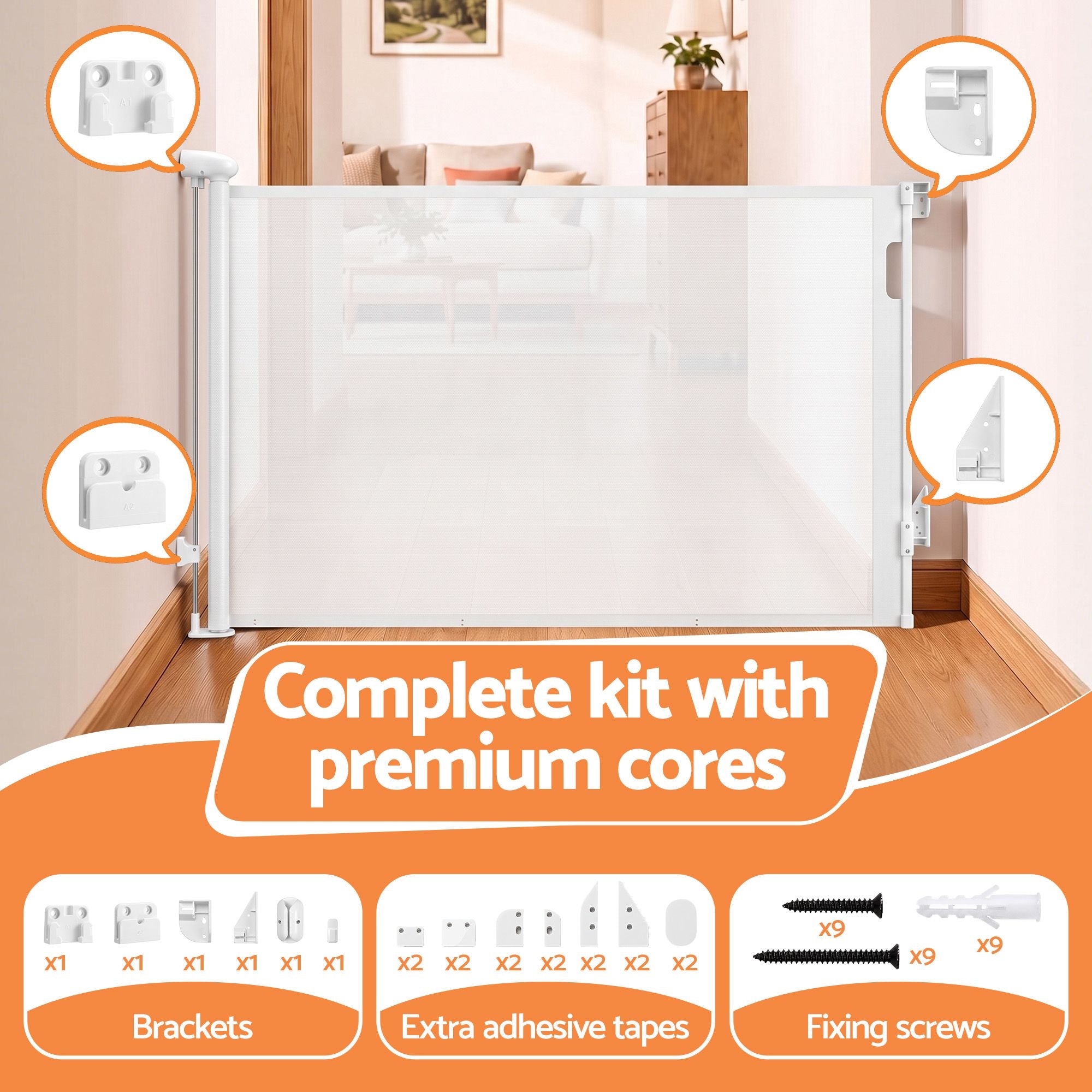 Keezi Retractable Gate Baby Gate Pet Safety Fence Extends up to 140cm White