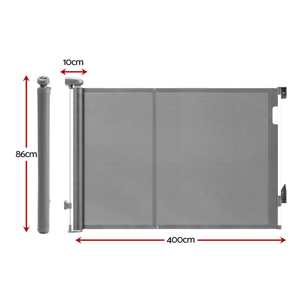 Keezi Retractable Gate Baby Gate Pet Safety Fence Extends up to 400cm Grey