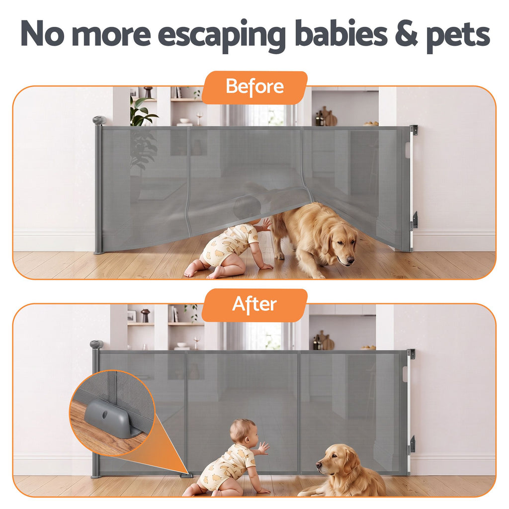 Keezi Retractable Gate Baby Gate Pet Safety Fence Extends up to 400cm Grey