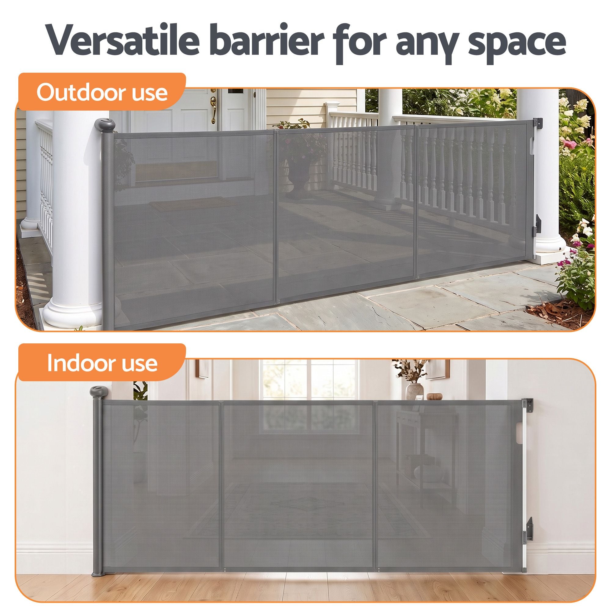 Keezi Retractable Gate Baby Gate Pet Safety Fence Extends up to 400cm Grey