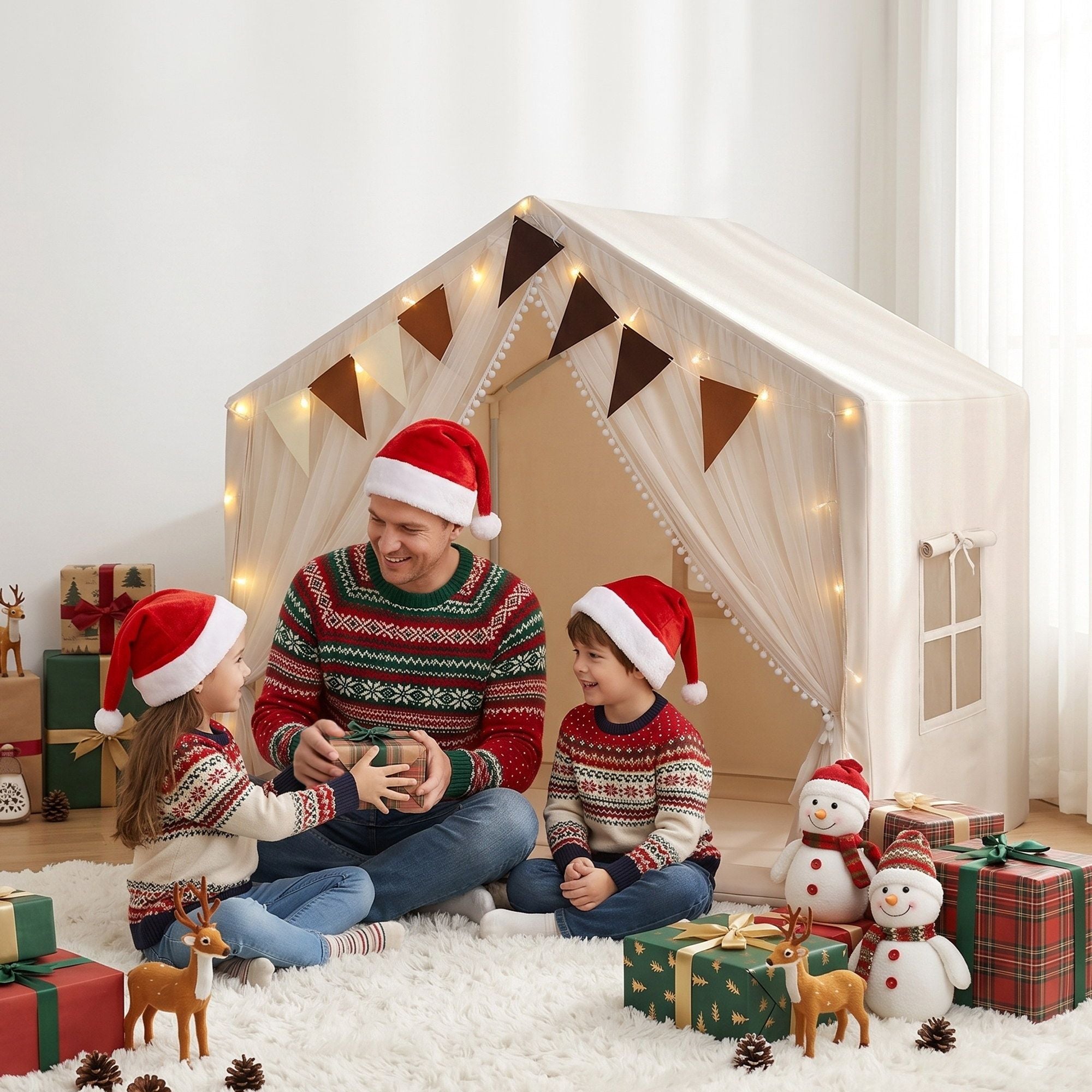 Keezi Kids Play Tent with Star Lights Windows Flag 144cmx95cm Playhouse