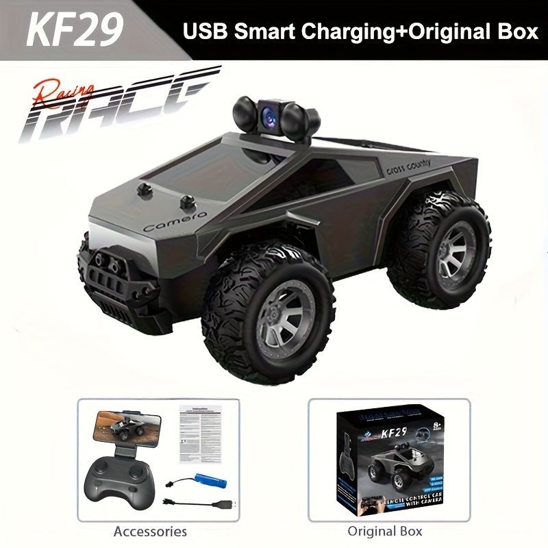 KF29 FPV remote control truck, camera remote control car, 1:28 scale RC truck, app controlled RC car, 2.4GHz dual-speed RC vehicle, alloy body remote control truck, adjustable lights RC toy, anti-interference remote control truck, gift for boys, gift for