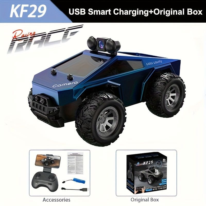 KF29 FPV remote control truck, camera remote control car, 1:28 scale RC truck, app controlled RC car, 2.4GHz dual-speed RC vehicle, alloy body remote control truck, adjustable lights RC toy, anti-interference remote control truck, gift for boys, gift for