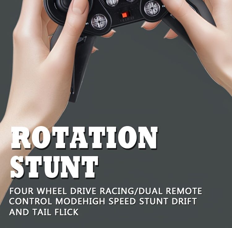2.4G remote control car, electric stunt car, drifting car, spray function, kids toy car, double-sided stunt car, watch remote control, outdoor RC toy, rechargeable toy car - Black and orange - Size Dual-control