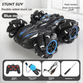 2.4G remote control car, electric stunt car, drifting car, spray function, kids toy car, double-sided stunt car, watch remote control, outdoor RC toy, rechargeable toy car - Blue - Size Dual-control