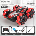 2.4G remote control car, electric stunt car, drifting car, spray function, kids toy car, double-sided stunt car, watch remote control, outdoor RC toy, rechargeable toy car - Red - Size Dual-control